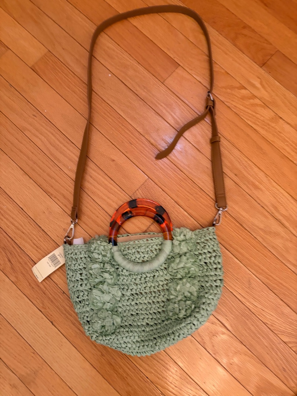 Collection XIIX Sage Green Woven Crossbody with Tortoiseshell Handle
